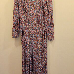 Vintage Women's Karin Stevens Floral Dress Midi 3/4 Sleeve Petite Size‎ 14
